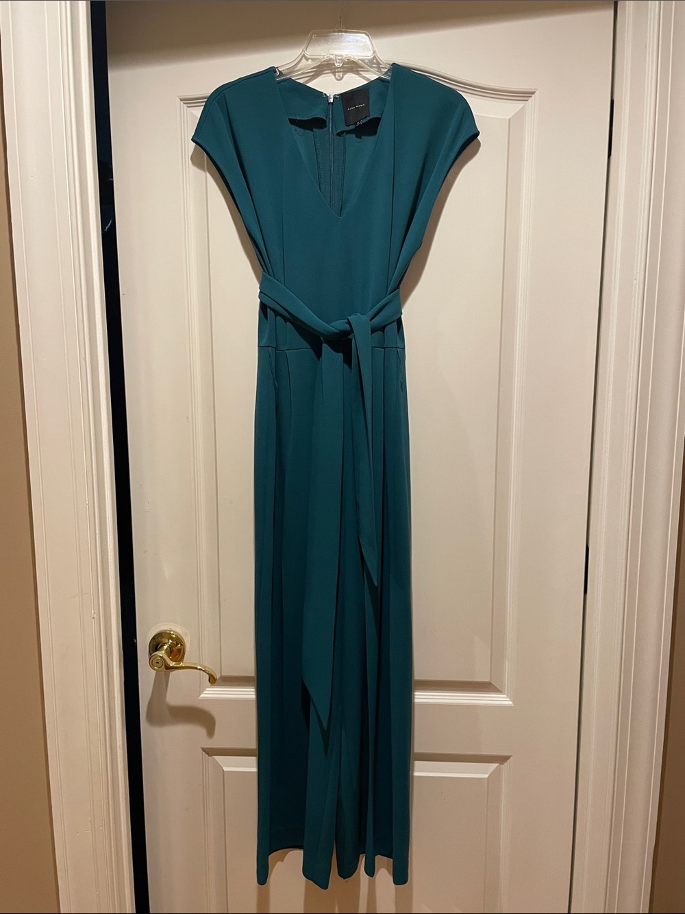 Alex Marie Teal Cap-Sleeve V-Neck Maxi Dress with Self-Tie Belt